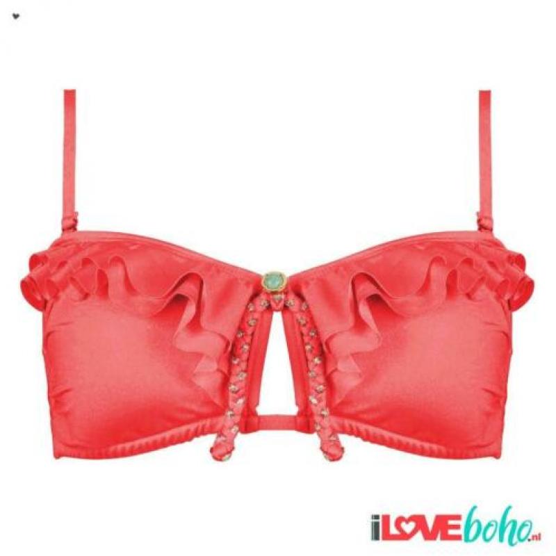 BOHO bikini dazzling bandeau coral red van € 49,95