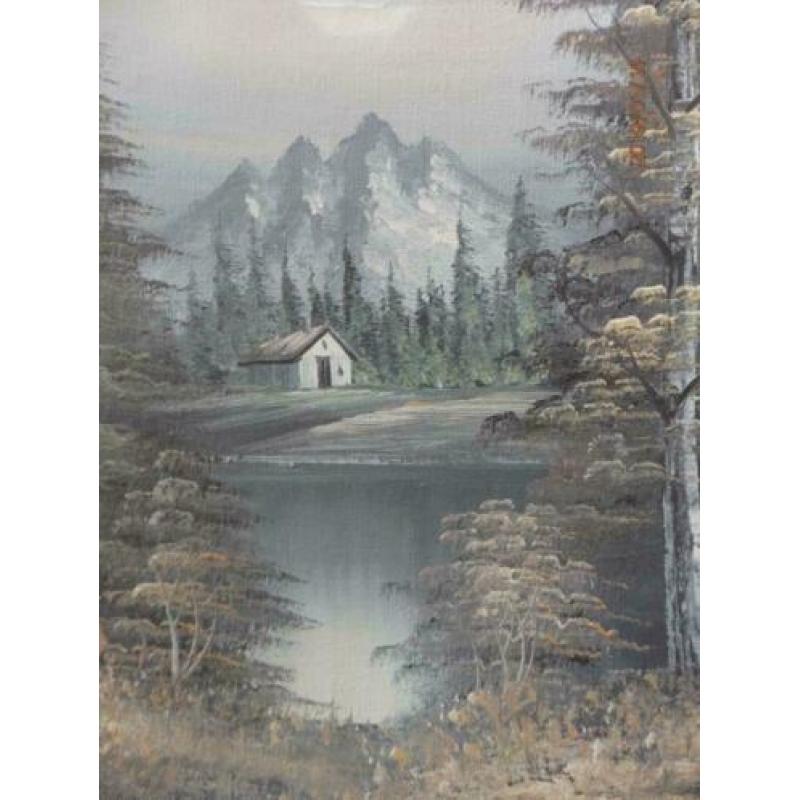 schilderij landschap met bergen en meer