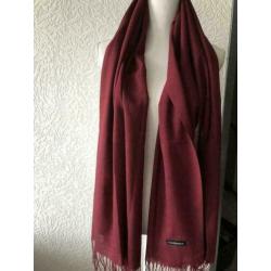 Sjaal met franje - bordeaux kleur - 66x188 cm