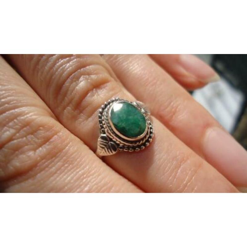 925 zilver zilveren ring ruwe smaragd maat 15 3/4 - Vanoli