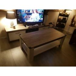salontafel en tv meubel wit met bruin