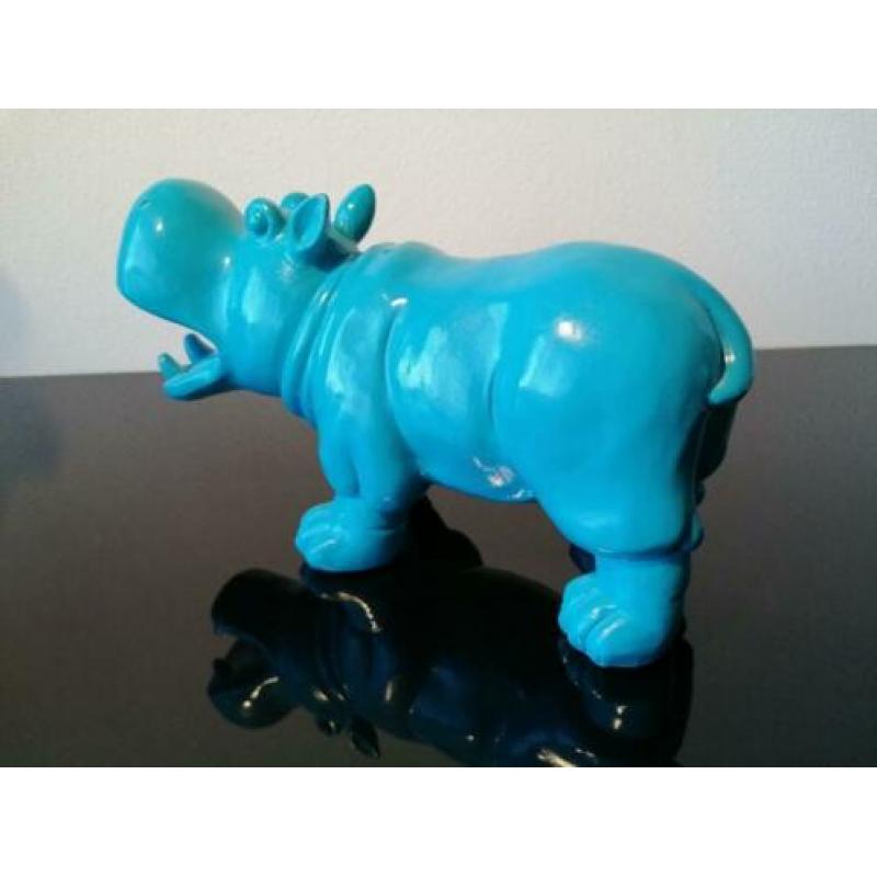 Nijlpaard Hippo Beeld Hars Blauw
