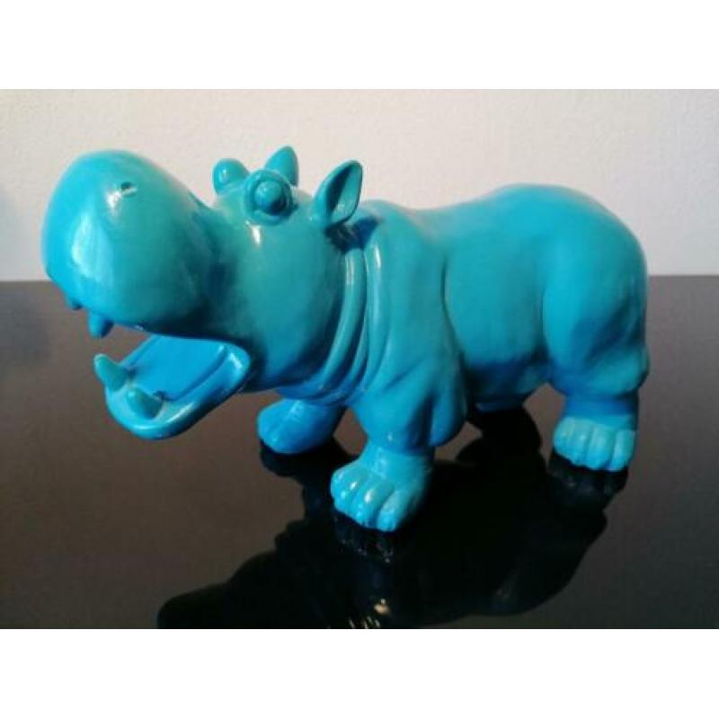 Nijlpaard Hippo Beeld Hars Blauw