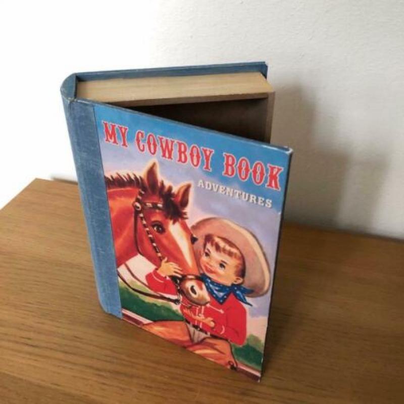Cowboy houten opbergdoos kistje boek met geheim opbergboek
