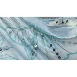 VILA zeeblauw/wit zilveren pailletten rok mt L
