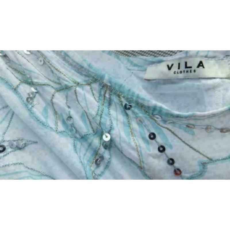 VILA zeeblauw/wit zilveren pailletten rok mt L
