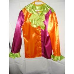 CARNAVALSKLEDING: neon groen/oranje/cyclaam disco blouse