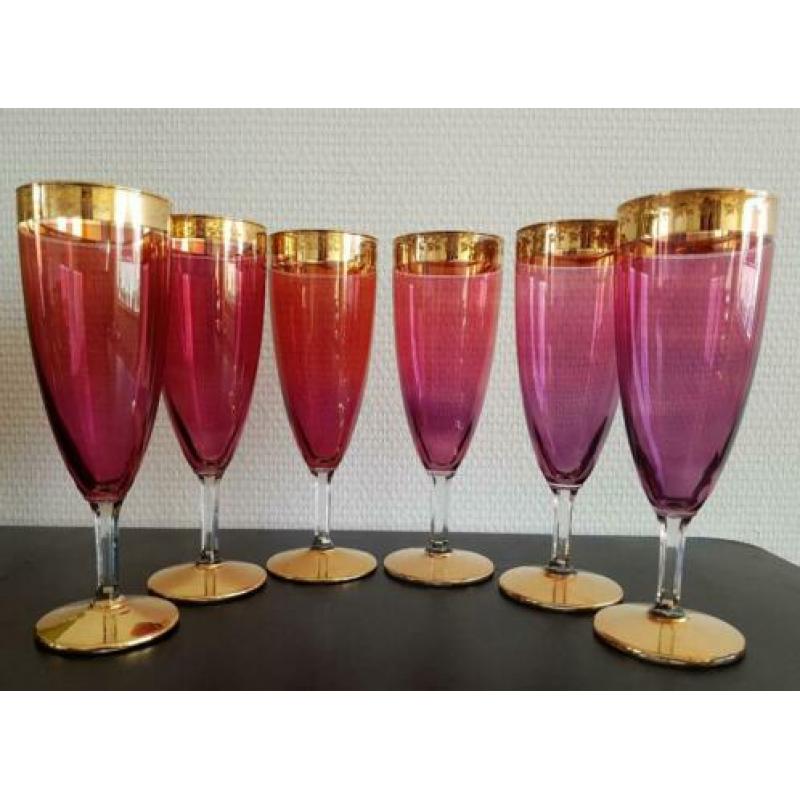 Vintage Kristallen Champagneglazen met Bladgoud