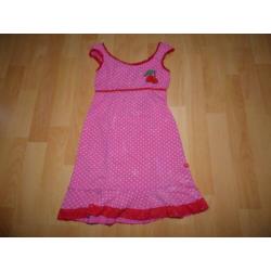 Roze jurk met witte stipjes van Bengh, maat 110/116 ZGAN