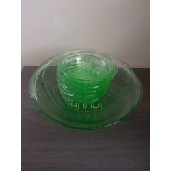 Vintage depressieglas sla set groen glas