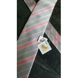 Nieuwe Enrico Mori stropdas roze met grijs 100% zijde