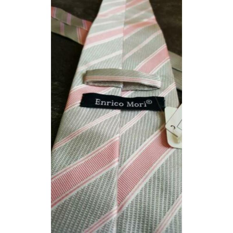 Nieuwe Enrico Mori stropdas roze met grijs 100% zijde