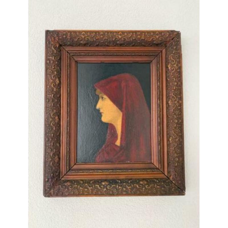 Maria portret op paneel (gesigneerd)