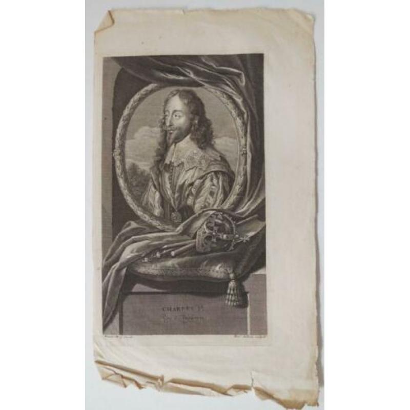 Charles I Koning van Engeland Werff Audran oude gravure ets