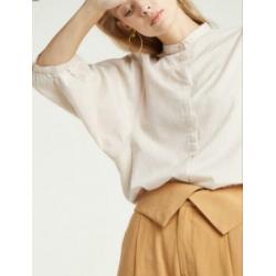 Nieuw! Yaya blouse S 36 beige linnen katoen met pofmouwen